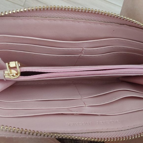 Badgley Mischka Pink Braid Quilted Faux Leather Zip Around Long Wallet. - Picture 3 of 7